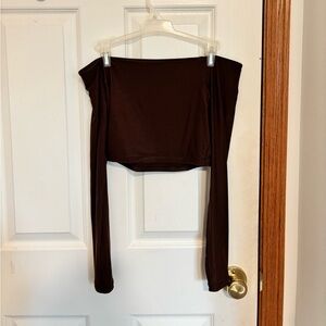 2 Aerie SMOOTHEZ Cropped Off The Shoulder Long Sleeve Tops, Size Medium